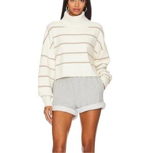 Free People Cream and Tan Striped Turtleneck Sweater
